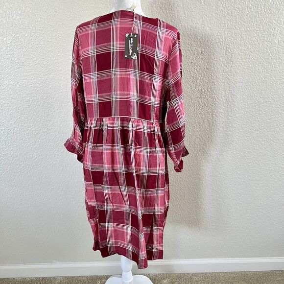Matilda Jane You & Me Brushed Flannel Red Plaid Dress Midi Sz Med Heart To Heart - Picture 5 of 10